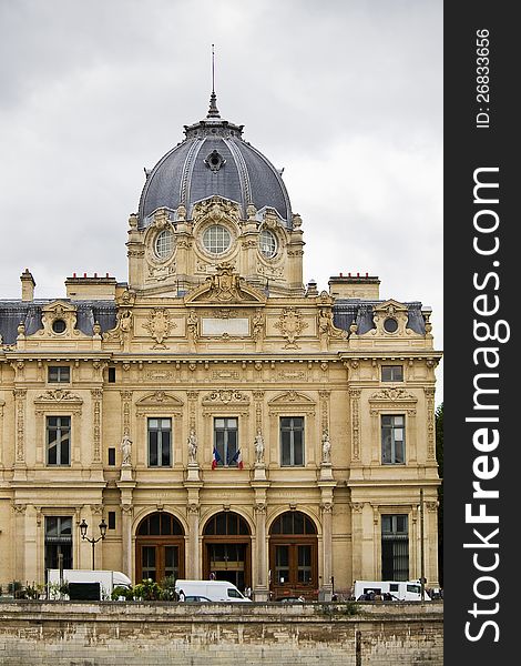 Partial view of the wonderful building, Tribunal de Commerce de Paris, France.