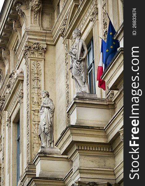 Partial view of the wonderful building, Tribunal de Commerce de Paris, France.