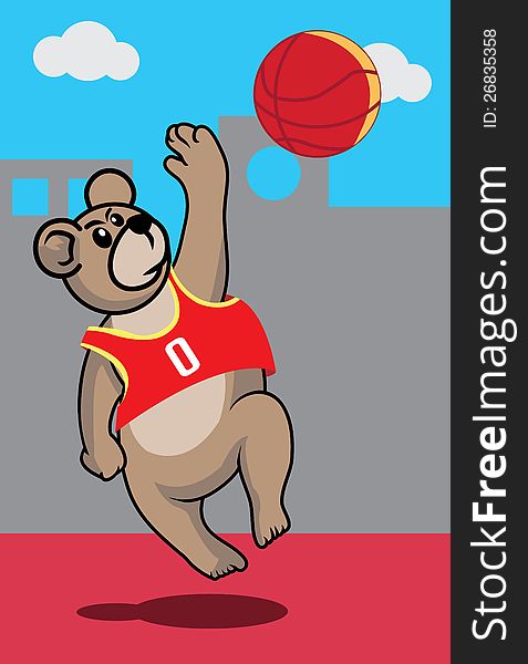 A brown bear playing basketball. A brown bear playing basketball