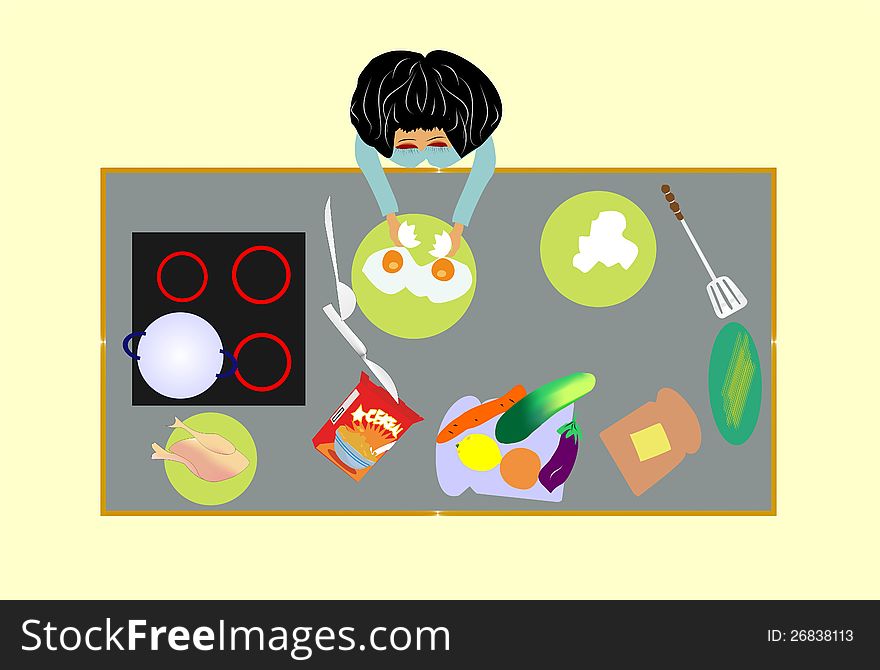 a woman at the kitchen counter preparing food. a woman at the kitchen counter preparing food