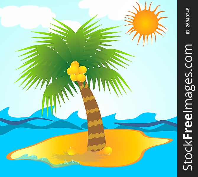 Deserted island in a tropical sea with bright afternoon sunshine. Deserted island in a tropical sea with bright afternoon sunshine