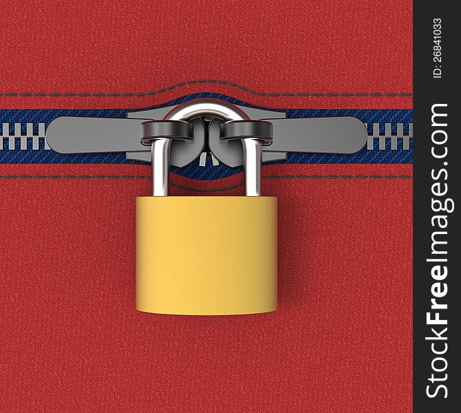 3D model rendering of zip locked by padlock