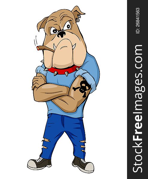 Cartoon illustration of a bulldog as a thug. Cartoon illustration of a bulldog as a thug