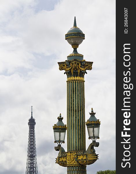 View of a beautiful detailed column in Place de la Concorde, Paris, France. View of a beautiful detailed column in Place de la Concorde, Paris, France.