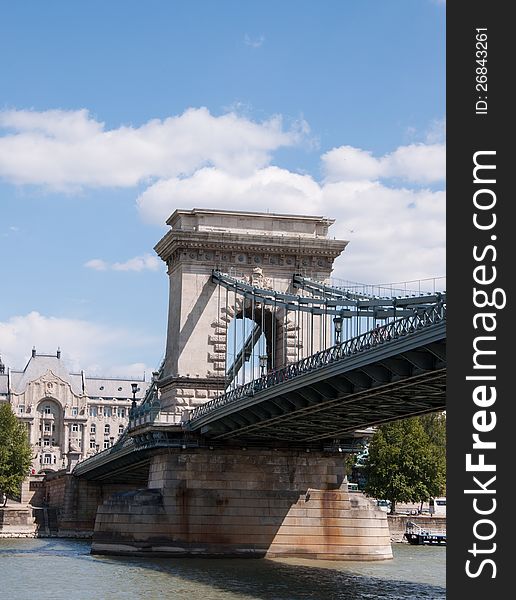 The old chain bridge is one of the most remarkable landmarks in Budapest. The old chain bridge is one of the most remarkable landmarks in Budapest