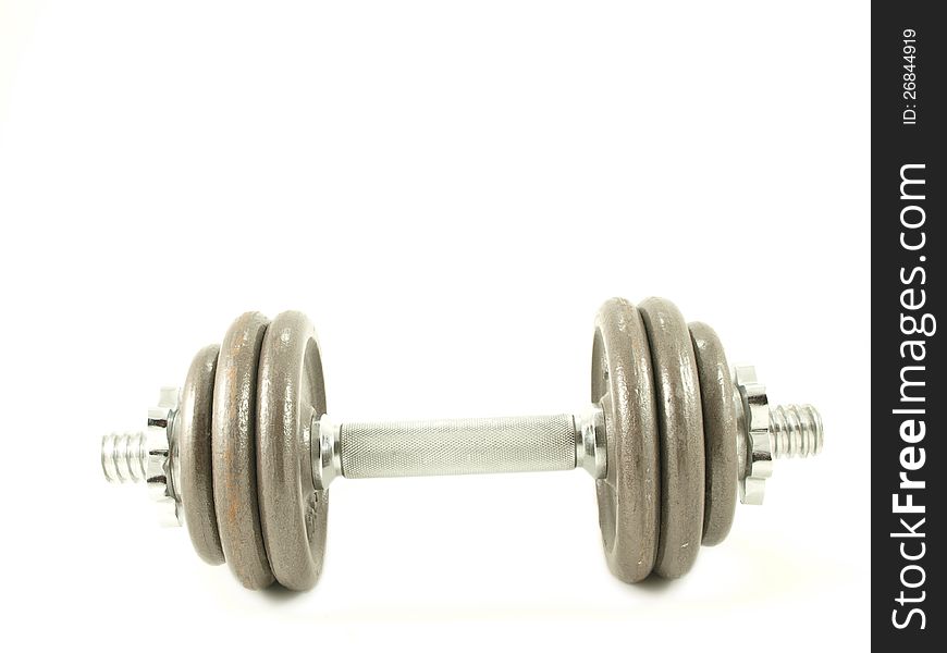 A single dumbbell on a white background