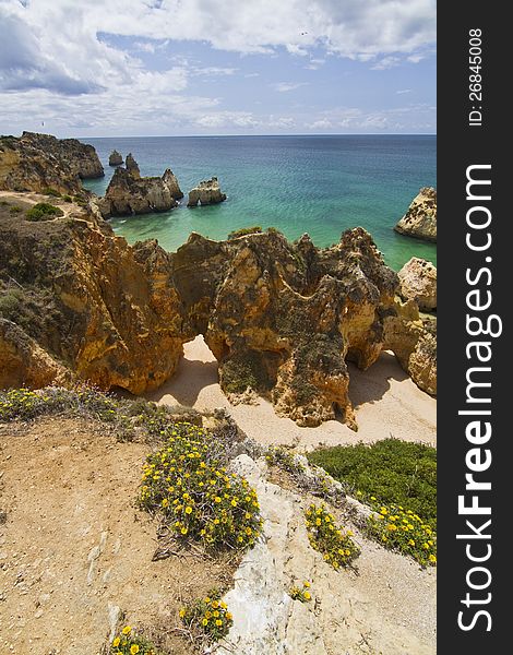 Wonderful view of a beautiful beach in the Prainha area, in the Algarve, Portugal. Wonderful view of a beautiful beach in the Prainha area, in the Algarve, Portugal.