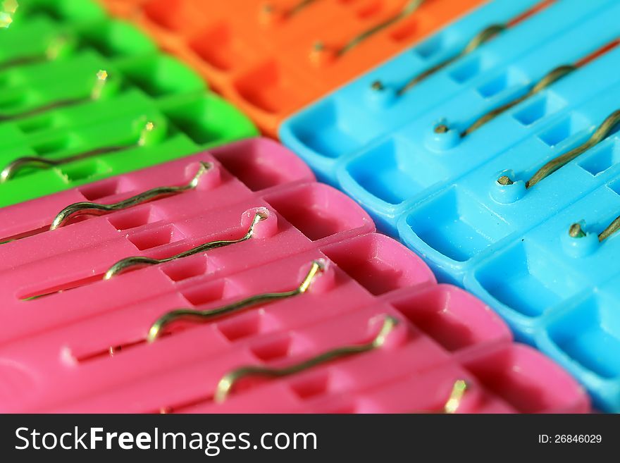 A set of Colored plastic clothes pegs