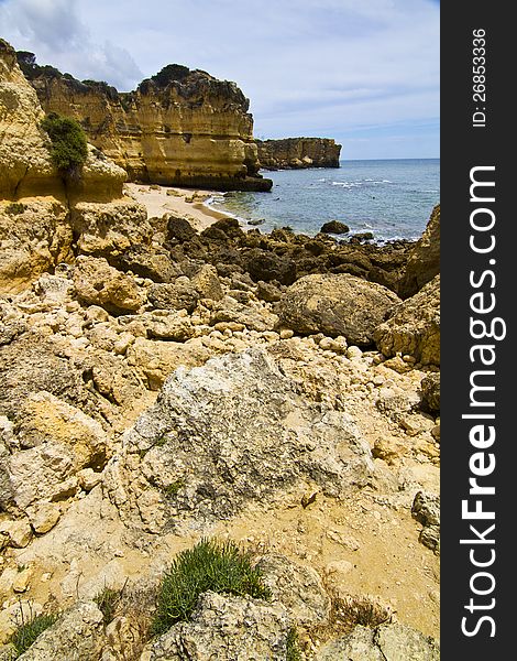 View of the beautiful coastline near Albufeira in the Algarve, Portugal. View of the beautiful coastline near Albufeira in the Algarve, Portugal.