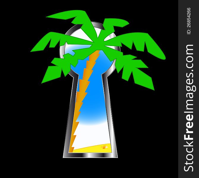 Sea tour with palm trees behind a keyhole. Sea tour with palm trees behind a keyhole