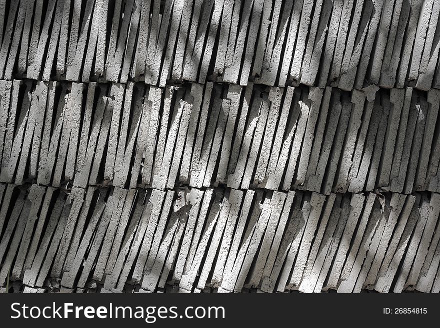 Pattern of several piles of roof tiles