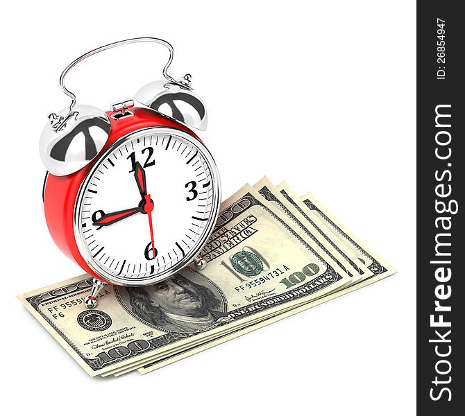 Alarm Clock standing on Money. Time is Money Concept. Alarm Clock standing on Money. Time is Money Concept.