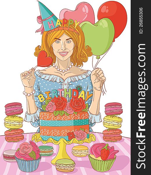 Young woman with cake on isolted background
