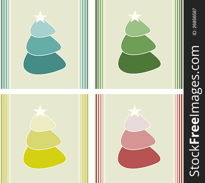 Christmas tree retro cards, Vector illustration