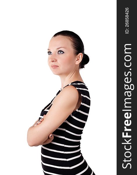 Portrait brunette girl posing on an isolated white background. Portrait brunette girl posing on an isolated white background