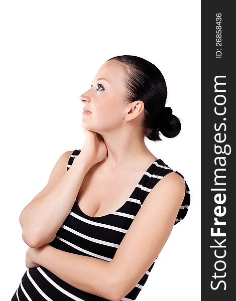 Portrait of pretty girl posing on an isolated white background. Portrait of pretty girl posing on an isolated white background