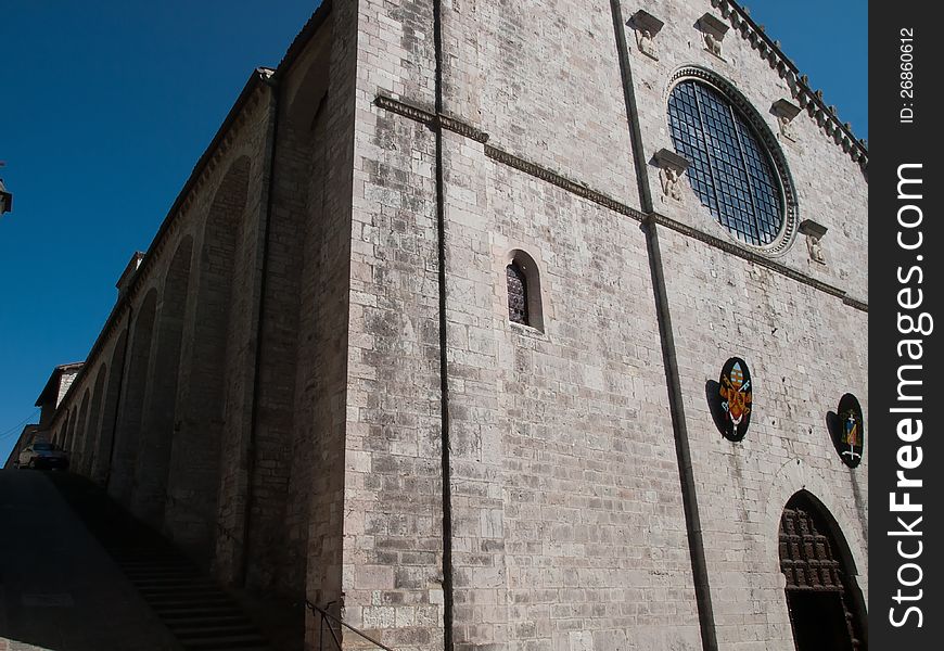 The facade of Cathedral in Gubbio ,Italy. The facade of Cathedral in Gubbio ,Italy