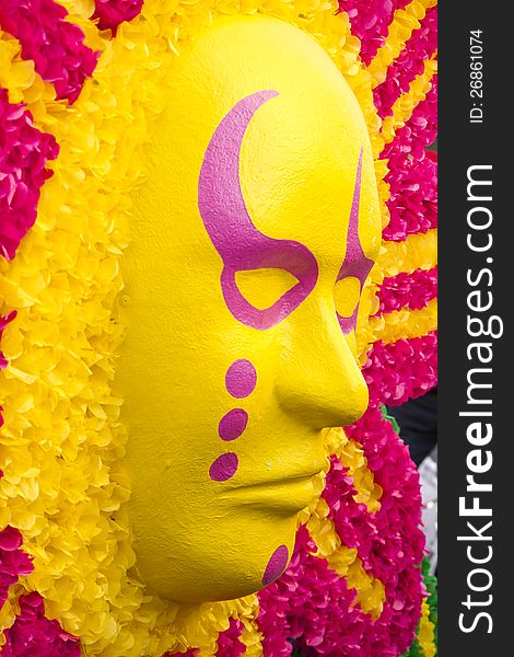 Close up view of a decorative Carnival face.