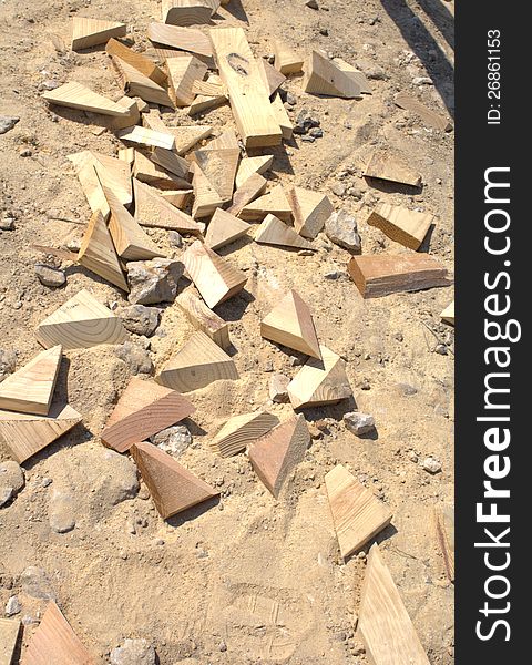 Wood scraps left at a construction site