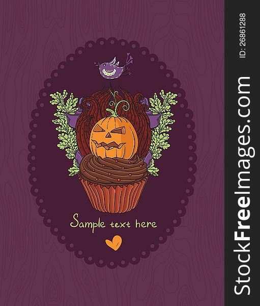 Halloween cake holiday greeting invitation card. Halloween cake holiday greeting invitation card