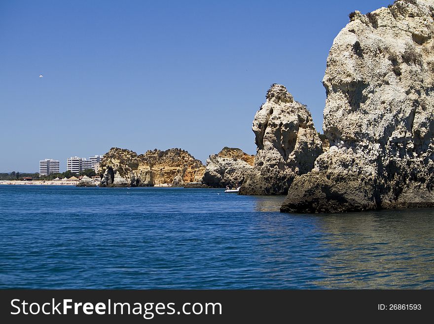 Wonderful view of the beautiful coastline of the Algarve, Portugal.