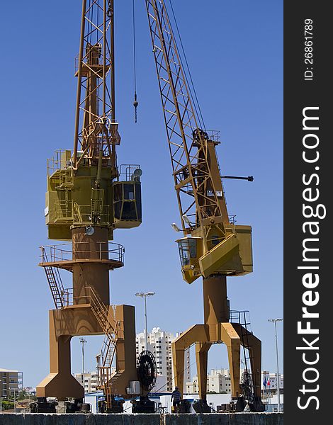 View of a port crane at the docks.