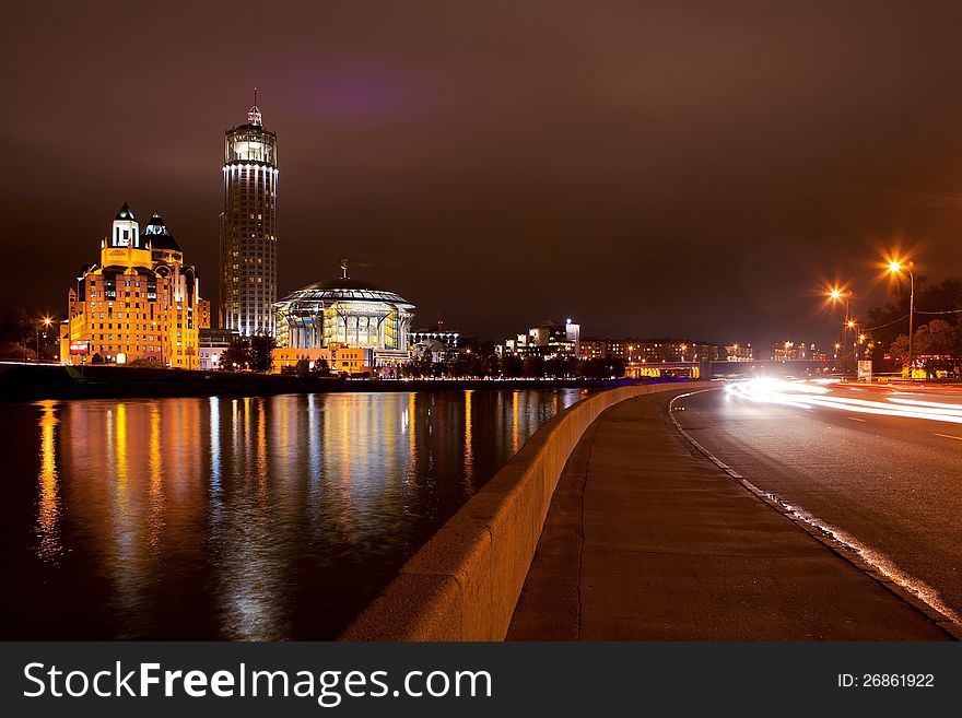 Night view at the House of Music in Moscow, Russia