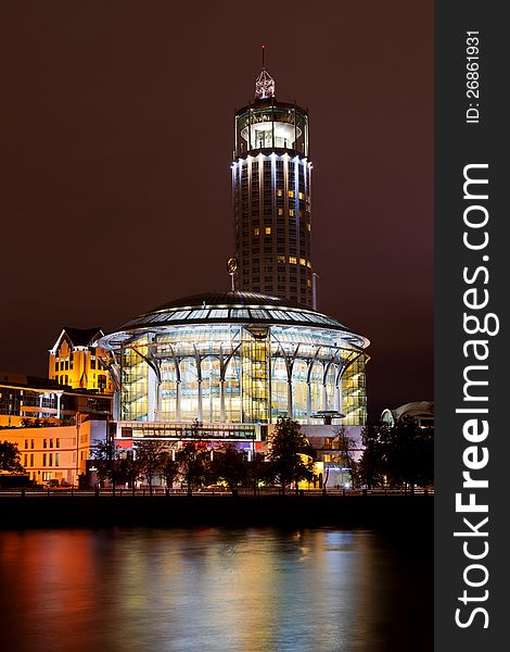 Night view at the House of Music in Moscow, Russia