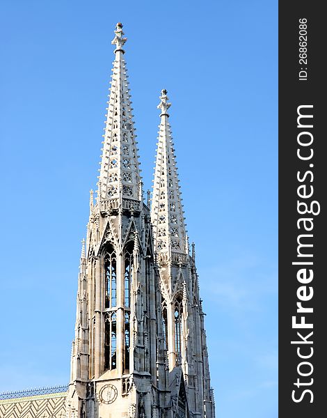 The Votivkirche towers (Votive Church) in Vienna, Austria. The Votivkirche towers (Votive Church) in Vienna, Austria