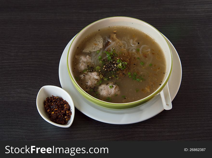 Traditional Vietnamese rice noodle spicy soup Kuay jab Yuan