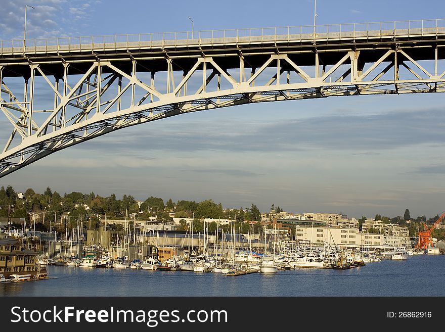 A steel bridge over Lake Union Seattle