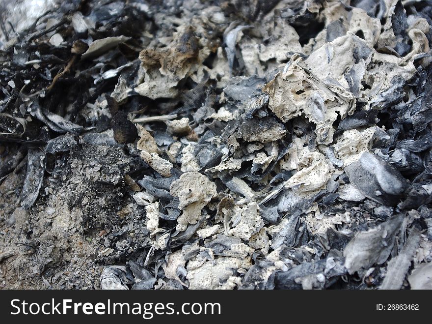 Burned debris of different materials. Burned debris of different materials