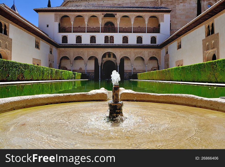 The Court of the Myrtles and Comares tower, Alhambra, Granada - Granada (ESPANA). The Court of the Myrtles and Comares tower, Alhambra, Granada - Granada (ESPANA)