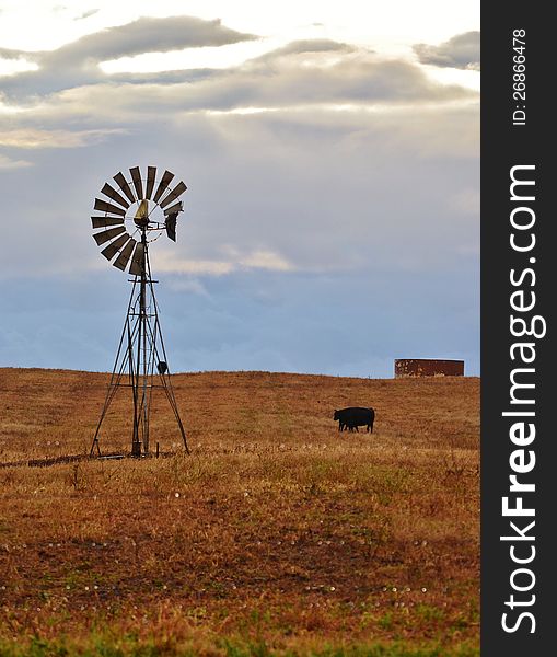 Landscape with windmill water pump on a farm westerncape south africa