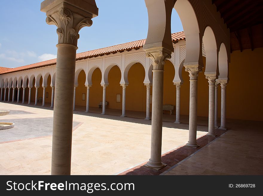 Beautiful Classical Mediterranean Hacienda Spanish style building with stone arches. Beautiful Classical Mediterranean Hacienda Spanish style building with stone arches