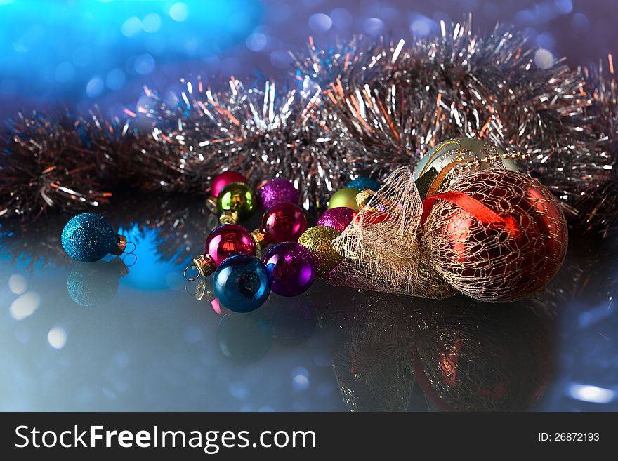 Christmas decoration on a glass table. Christmas decoration on a glass table.