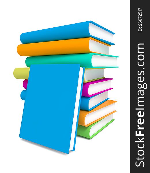 Stack of Colorful Books on White Background.