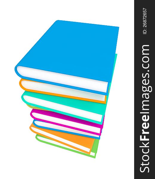 Stack of Colorful Books on White Background.