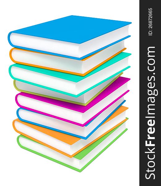 Stack of Colorful Books on White Background.