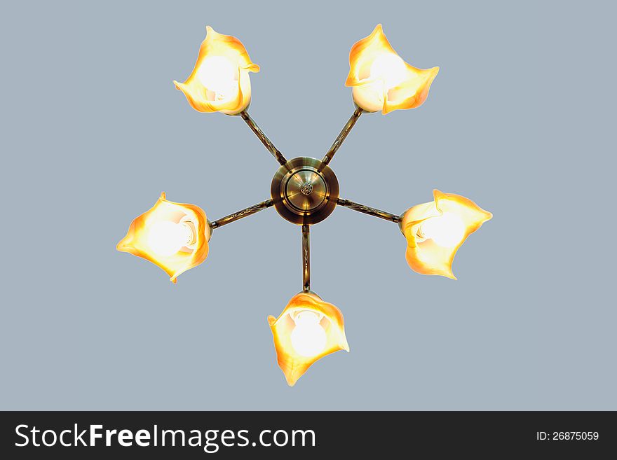 Chandelier with five lamps on a blue background