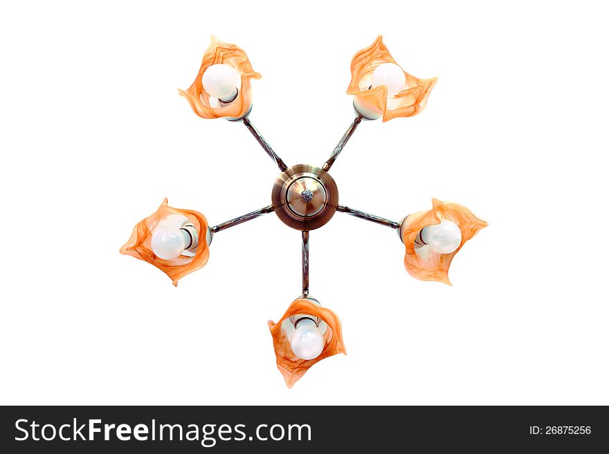 Chandelier with five lamps on a white background