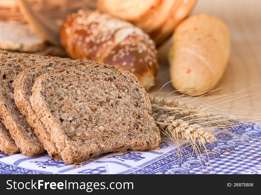 Various bread and pastry on the table