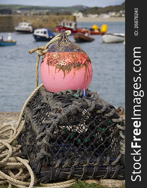 Crab and lobster pots on the quayside