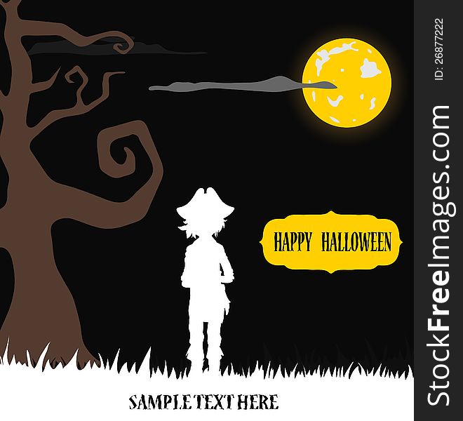 Halloween pirate silhouette background and yellow moon