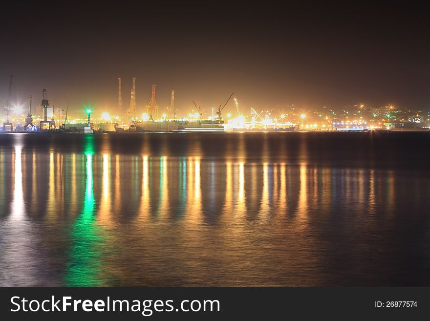 Seaport at night