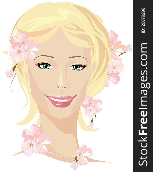 Spring beautiful woman portrait illustration