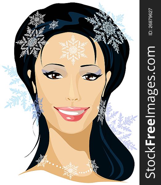 Winter beautiful woman portrait illustration