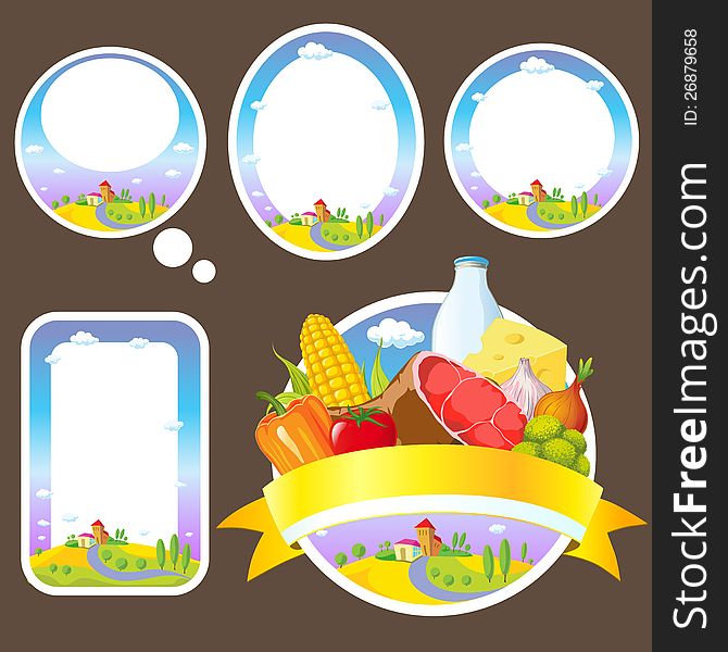 Stickers and labels with landscape, farmland vegetable