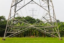 High Voltage Pylons On The Paddy Field, Thailand. Stock Images High Voltage Pylons On The Paddy Field, Thailand. Stock Images