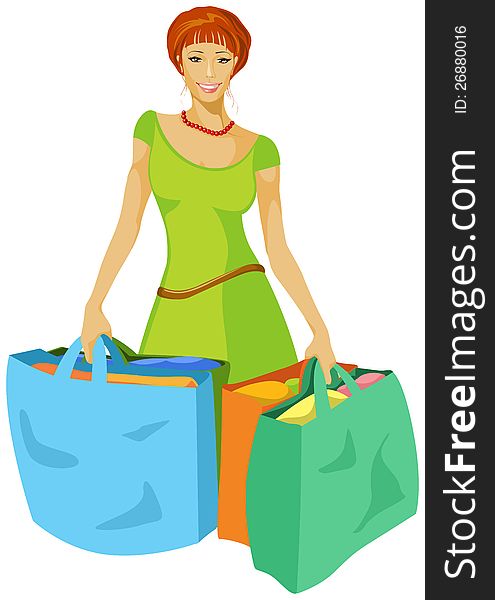 Young woman with many shopping bags